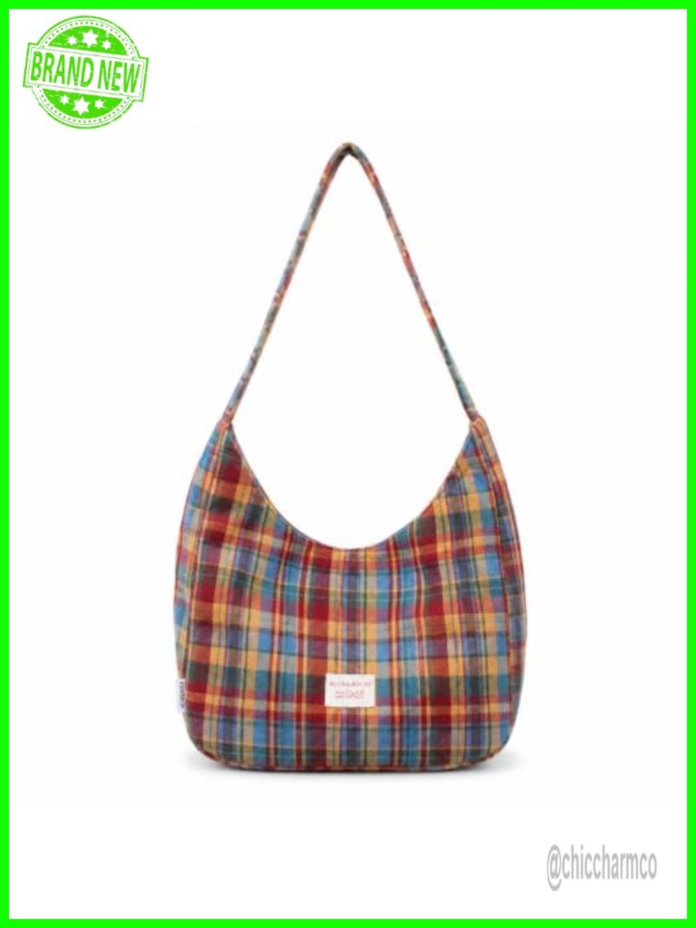 Tweed Plaid Hobo Shoulder Bag Patchwork Gingham Slouchy Purse
